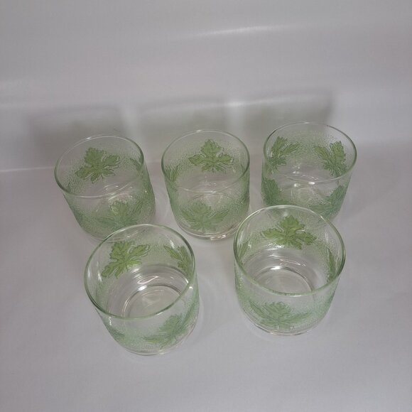 Libbey Green Oak Leaf Juice Glasses Set of 5 3" Vintage Textured USA - Picture 7 of 7
